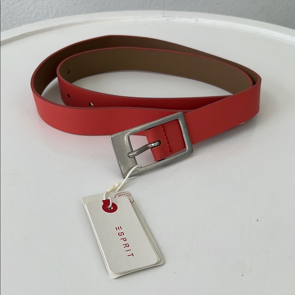Esprit Pink and Brown Leather Belt with Silver Buckle